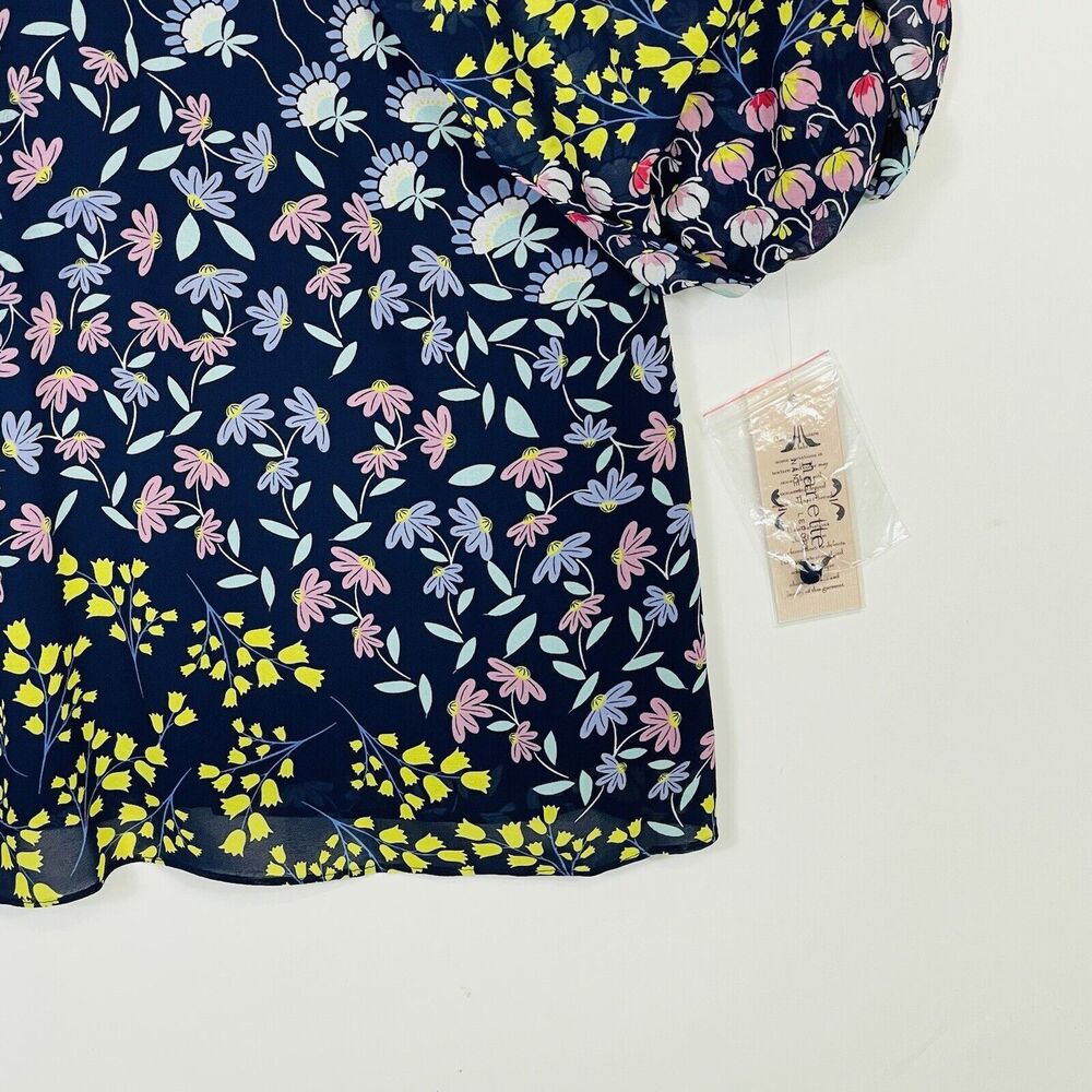 NEW Nanette Lepore Dress Womens 4 Floral Cold Shoulder Navy Blue Airy Romantic - Picture 3 of 8